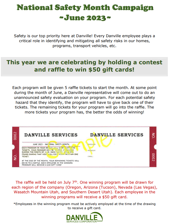 National Safety Month June 2023 Danville Services
