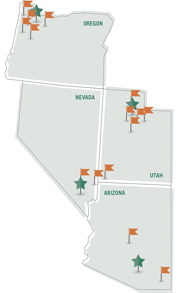 Danville Services Location Map for Oregon, Nevada, Utah and Arizona